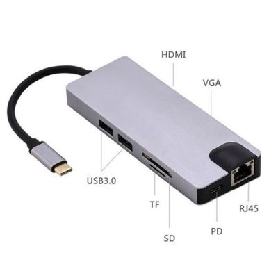 copy of Adaptateur USB C HUB 8 en 1 vers VGA, HDMI 4K, Ethernet RJ45, Port